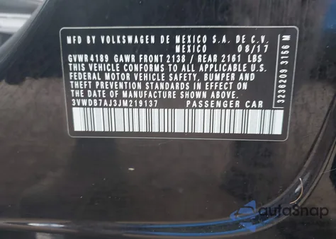 2018 Volkswagen Jetta 1.4T Se/1.4T Wolfsburg Edition из США, поврежденный, VIN 3VWDB7AJ3JM219137